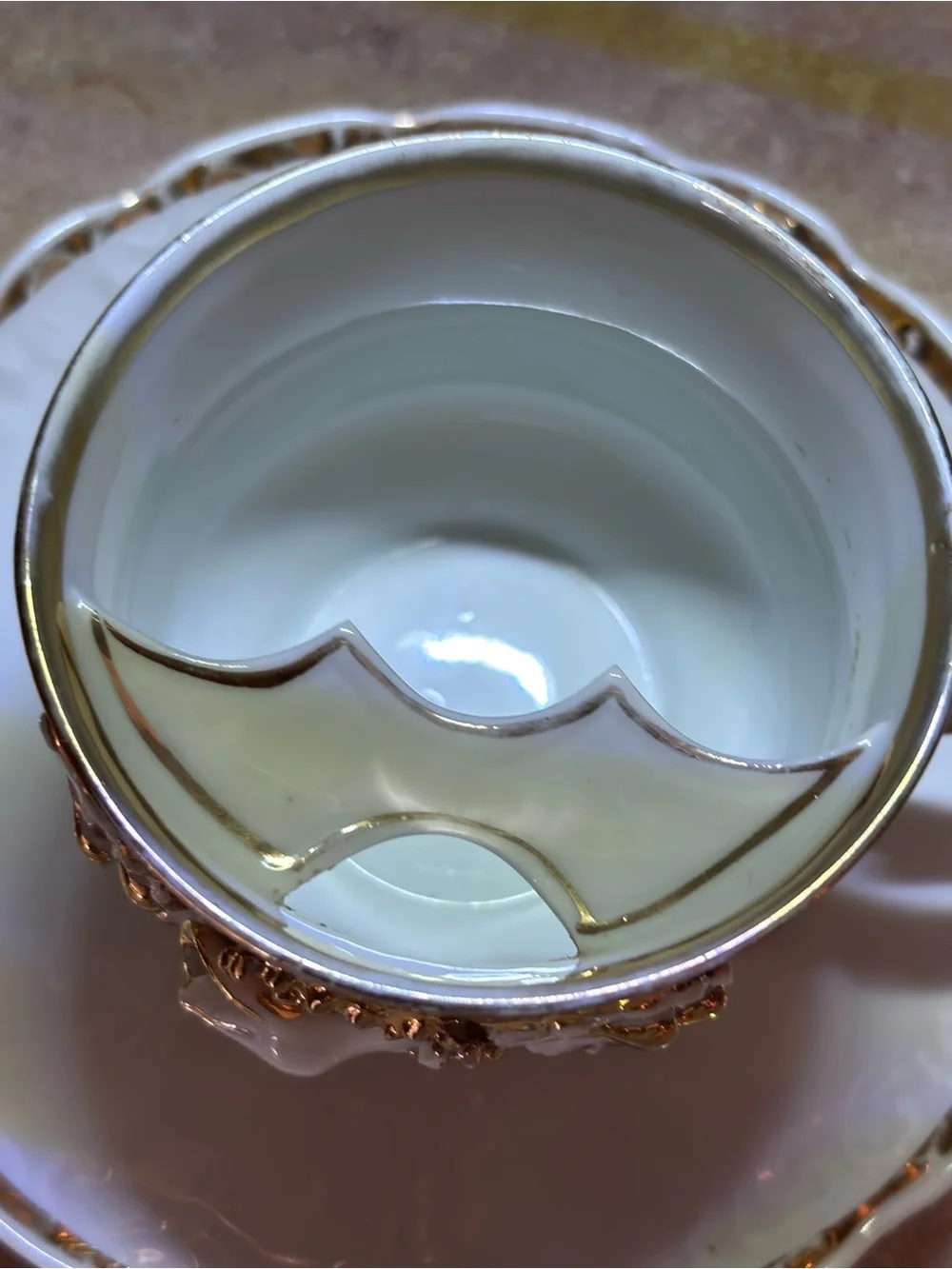 Victorian Ornate Mustache Cup With Saucer Set Mold# 28 German late 1800’s